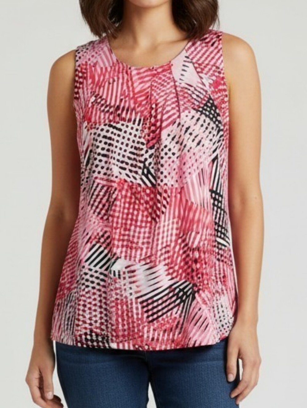 Jones New York Pink, Black & White Abstract Sleeveless Top